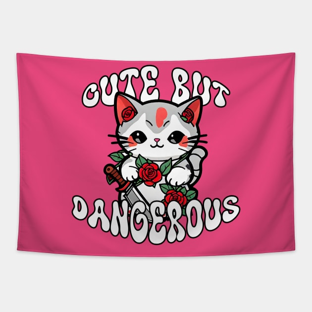 Cute But Dangerous Funny Cat Tapestry by Gothic Museum