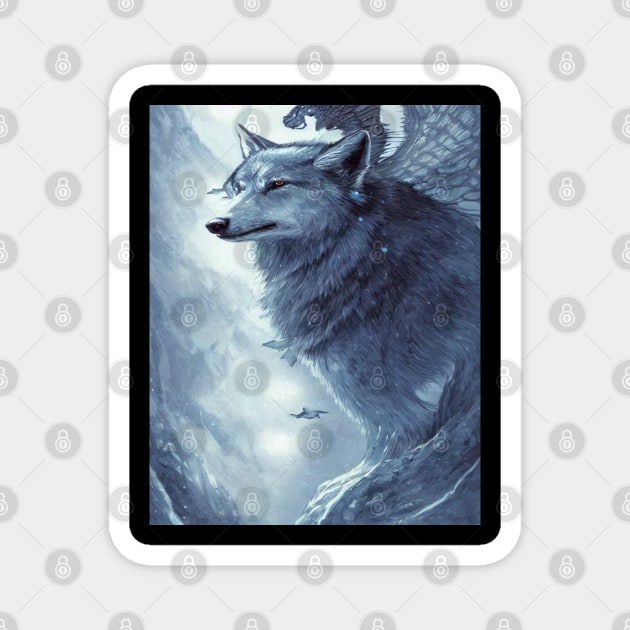 Blue Wolf With Wings Intricate Magnet by Roza Wolfwings