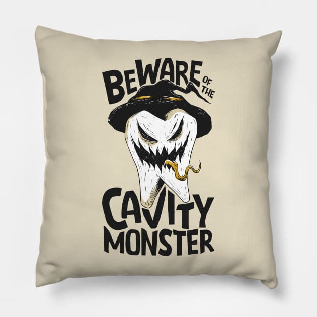 Beware of the Cavity Monster // Funny Halloween Tooth Pillow by SLAG_Creative