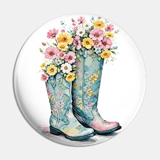 Watercolor Cottagecore boots flowers Pin