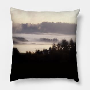 foggy sunrise over the Columbia River 2 Pillow