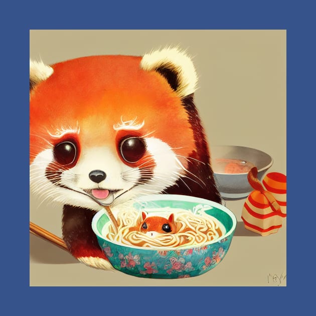 Kawaii Red Panda Eating Ramen by Grassroots Green