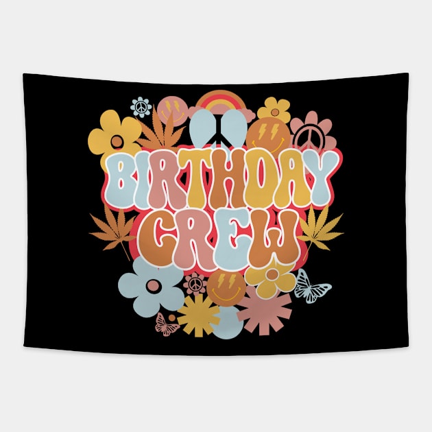 Birthday Crew Retro Groovy Tapestry by mcoshop