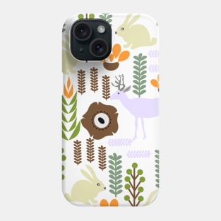 A garden with bunnies and deer Phone Case