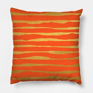 Deep Orange Gold colored abstract lines pattern Pillow