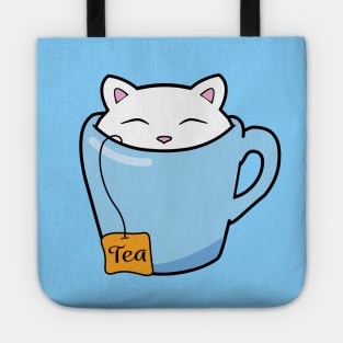 Cat in a blue cup of tea Tote