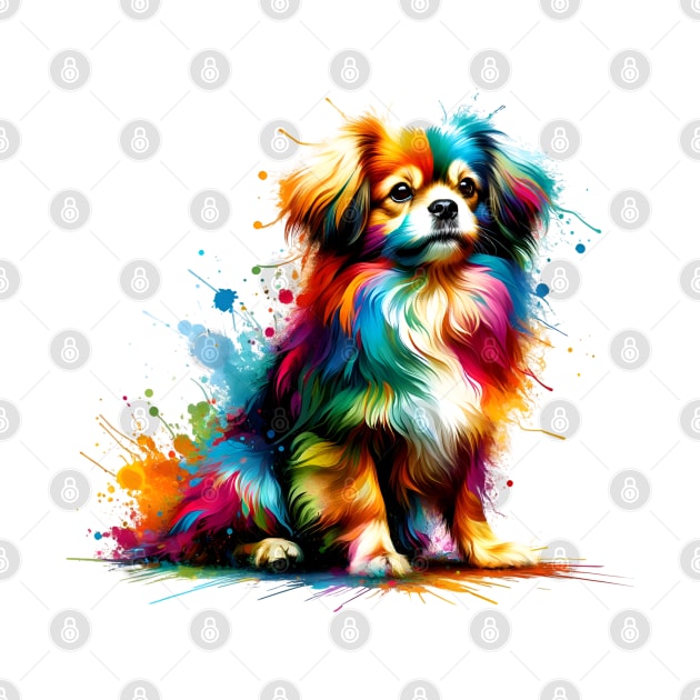 Tibetan Spaniel in Vibrant Abstract Splash Artwork by ArtRUs