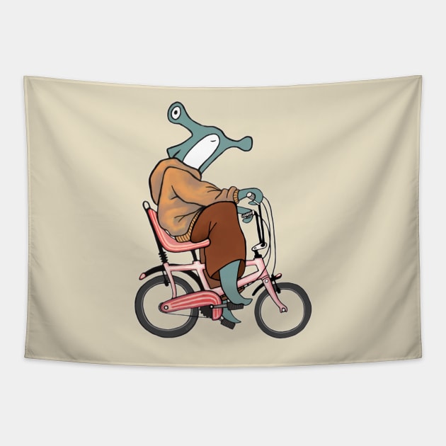 Hammerhead Shark Ridding a Banana Bike Tapestry by KikoeART