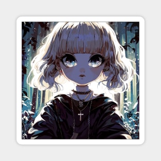 Cute Anime Goth Girl in Forest Magnet