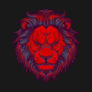 Bright red lion with grey and light blue highlights T-Shirt