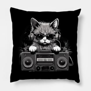 Groovy DJ Cat with Boombox Pillow