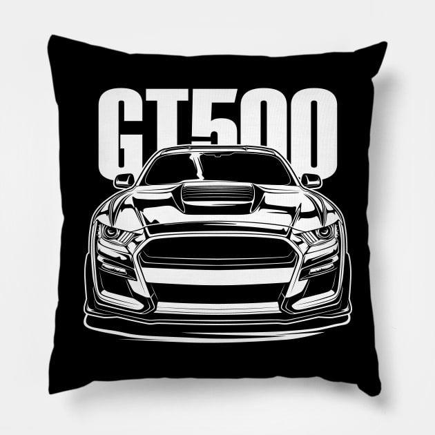 Shelby Mustang GT500 (White Print) Pillow by idrdesign