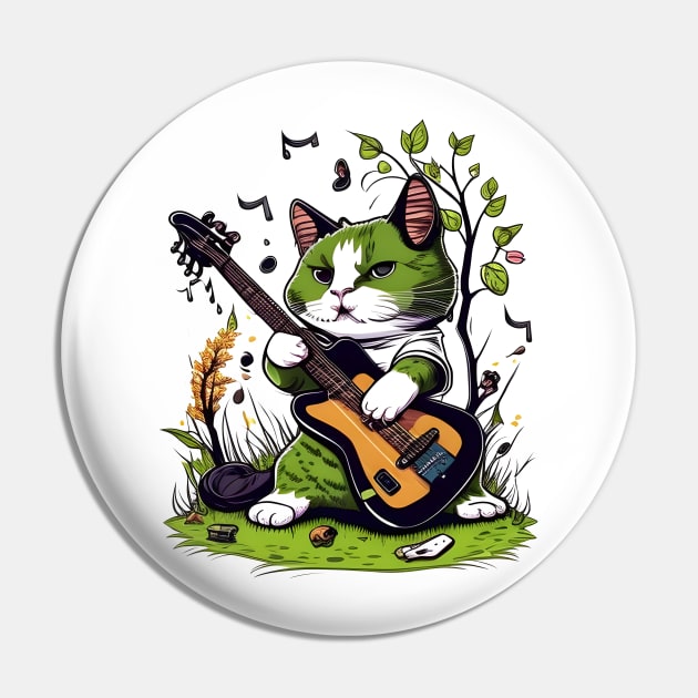 Funny Cat Playing Guitar - Cat Lover Pin by Daphne R. Ellington