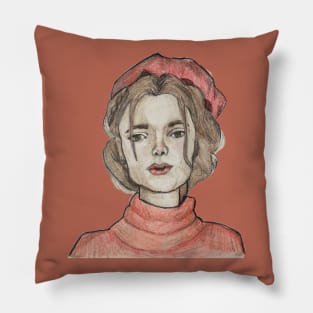 girl wearing red Pillow