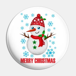 Merry Christmas Snowman and snowflakes Pin