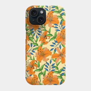 Lily Flower Pattern On Orange Phone Case