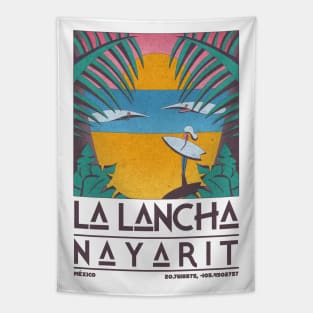 La Lancha, Nayarit, Mexico Retro Travel Poster Tapestry