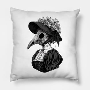 Black and White Gothic Plague Lady Pillow