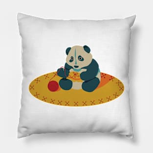 Panda doing embroidery Pillow