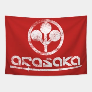 Arasaka logo distressed white with sword Tapestry