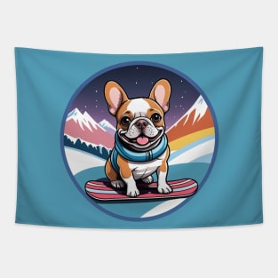 Retro Snowboarding French Bulldog Tapestry