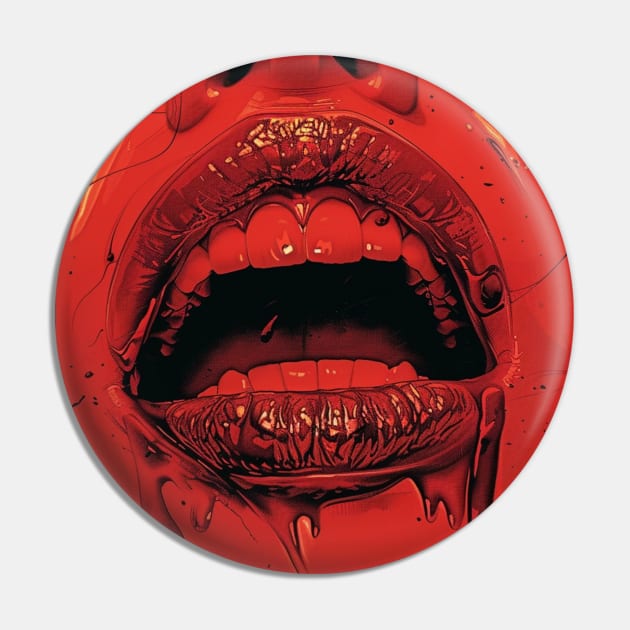 Red Lips Vampire Fangs Out Pin by Nightarcade