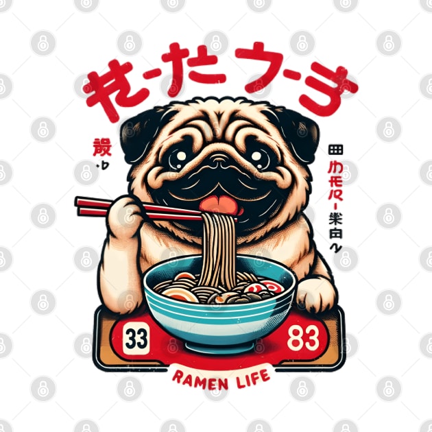 Cute Pug Eating Ramen by VisionDesigner