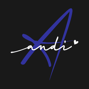 Andi Name Personalized Blue Calligraphy Monogram T-Shirt