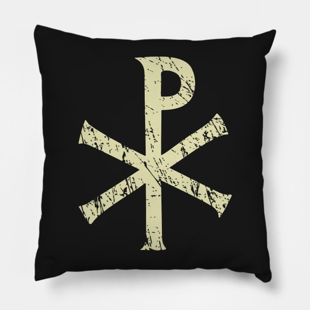 Chi Rho - distressed Pillow by FaelynArt