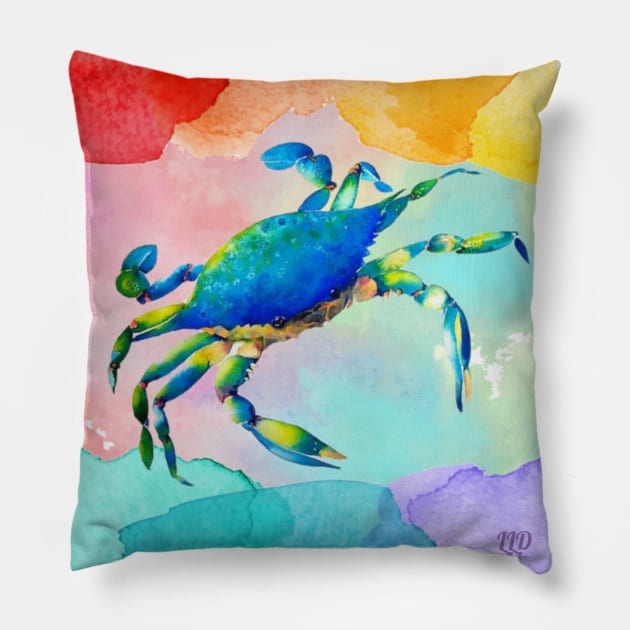 Blue Crab Watercolor Pillow by LittleLuxuriesDesigns