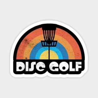 Vintage Disc Golf Basket Silhouette Retro Rainbow Distressed Graphic Magnet