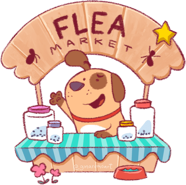 FLEA MARKET DOG Kids T-Shirt by ginaromoart