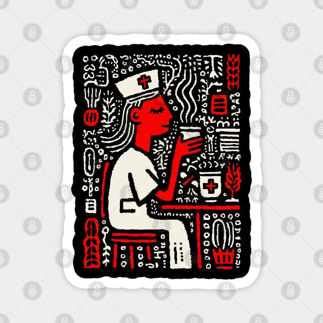 Nurse on a Break | Healthcare Professional Graphic Magnet by TuncGK