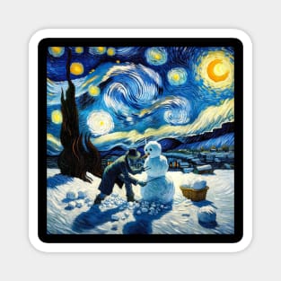 Build a Snowman Starry Night - Post Impressionism Magnet