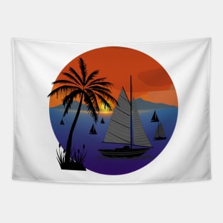 Sailboats and Sunset Tapestry