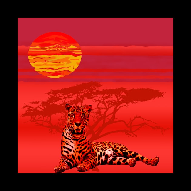 Africa Leopard Sunrise Desert Red Gift T-Shirt by gdimido