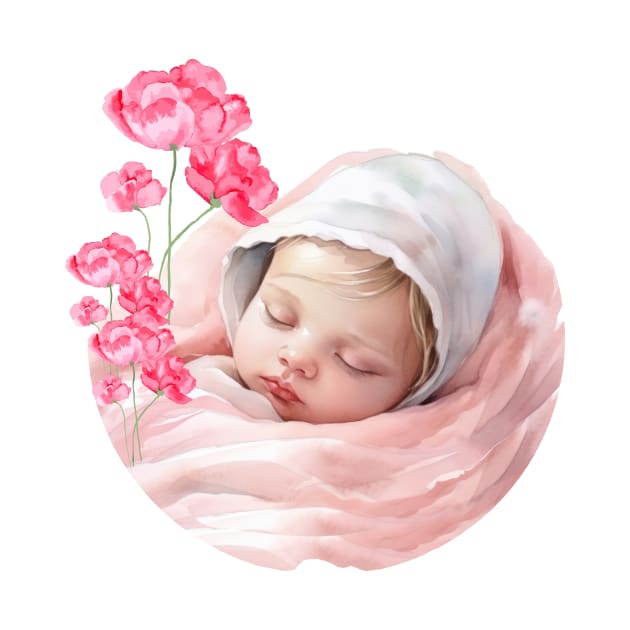 Cute Girl Baby Girl With Pink Wild Flowers . by Alienated