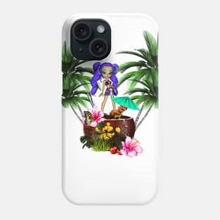 Tropical design with girl and cute mouse Phone Case