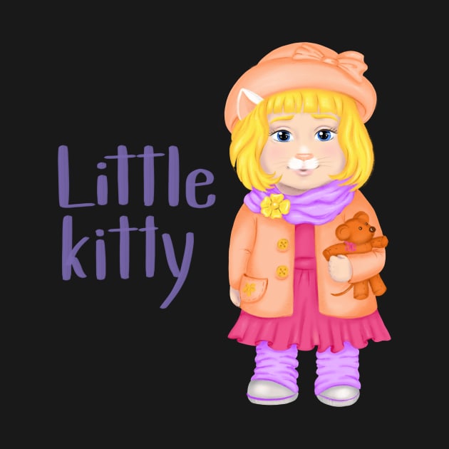 Baby cat girl in hat and spring clothes with a toy. Spring print by Ayaruta