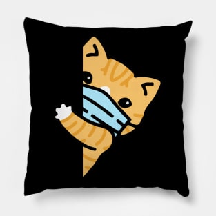 cute funny cat kitten face mask coronavirus covid 19 Pillow