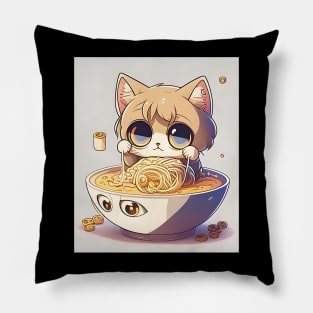 Cute Chibi Anime Manga Cat Ramen Lover - Love Cats Pillow