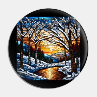 Stained Glass Snowy Winter Scene Pin