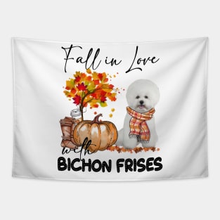 Fall In Love With Bichon Frise Fall Pumpkin Thanksgiving Tapestry