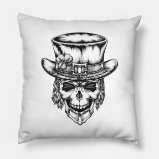 Irish Leprechaun Skull with lucky shamrock for St Patricks Day Pillow