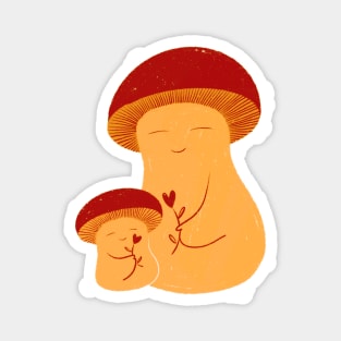 Love yellow red mushroom mum and kid with heart flower Magnet