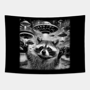 Raccoon Abduction Diaries Elevate Your Style with UFO Stories Tapestry