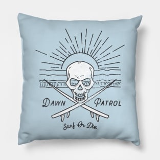 Dawn Patrol - Surf Or Die White Skull Insignia Pillow