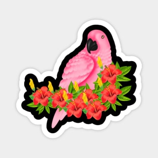 Tropical Pink Parrot Floral Magnet