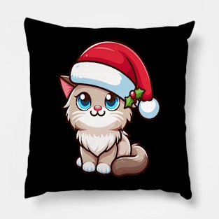 Birman Cat Wearing Santa Hat Merry Christmas Pillow