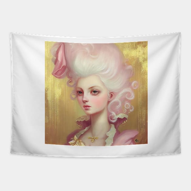 Marie in pink and gold, created in Midjourney by Kim Turner Art Tapestry by KimTurner